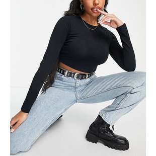 Fuller 设计胸部合身短款 长袖 潮奢 黑色 女士 T恤 ASOS