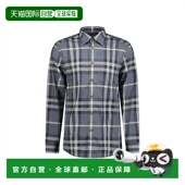 衬男装 自营Burberry博柏利男女同款 棉混纺格纹满印单排扣长袖