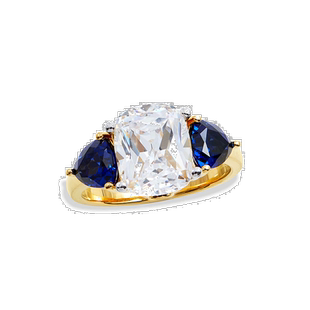 自营 savvy cie jewels18K 金纯银蓝宝石和白色 CZ 戒指 - 黄色