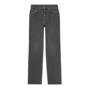 COS 24新款 女士黑灰色棉质纽扣拉链开合高腰直筒牛仔裤