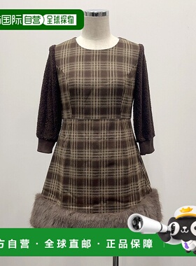 1h可退 日本直邮Millor TOKYO 女士格纹拼接毛绒袖迷你连衣裙 535
