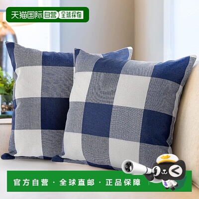 zulay kitchen2 件装水牛格纹抱枕套（20x20 英寸）- 深蓝色和白