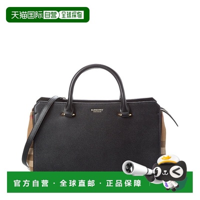 自营Burberry Banwell格子帆布和皮革背包-黑色 美国奥莱直发