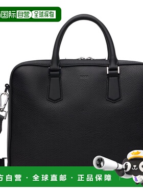 1h可退 香港直邮潮奢 BOSS 波士 男士 黑色徽标压花公文包 505361