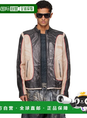 1h可退 香港直邮Diesel 迪赛 男士 黑色 & 驼色 L-Evert 皮革夹克