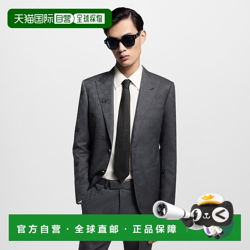 自营欧洲直邮LV路易威登 Fishnet系列男士黑色真丝logo标识领带