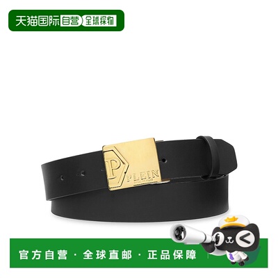 自营philipp pleinLeather Belt Iconic Plein - black/gold 美国