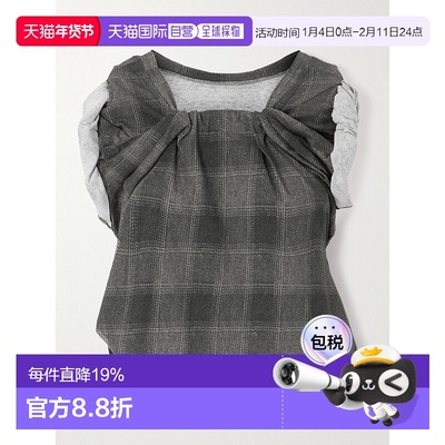 1h可退 香港直邮Our Legacy 女士 不对称格纹棉质T恤 W4256TOOakl