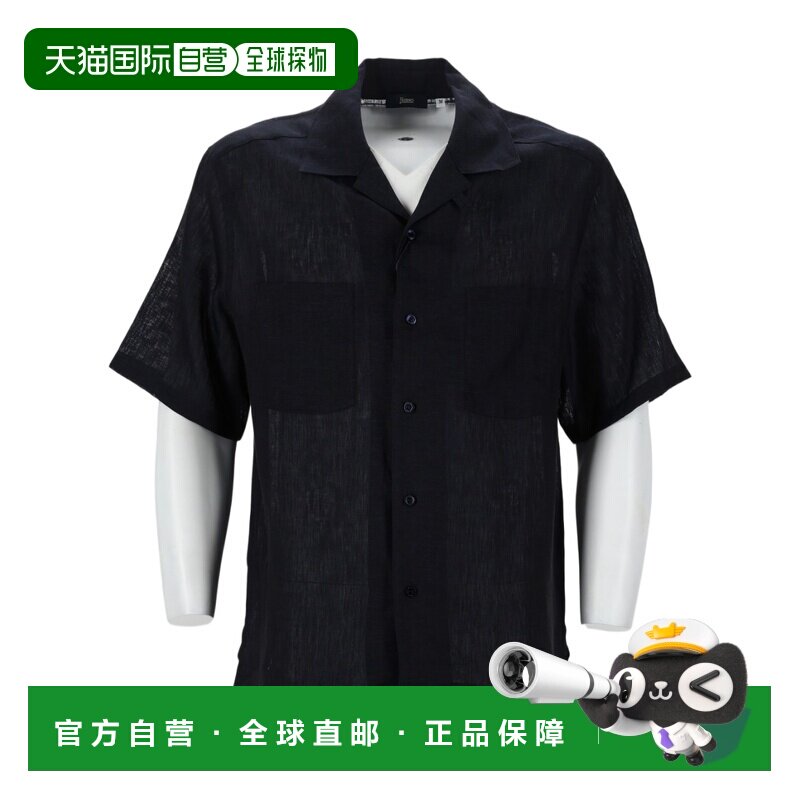 自营herno蓝色短袖亚麻休闲衬衫-黑色 美国奥莱直发
