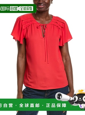 自营 Jones New York褶肩衬衫-红色 美国奥莱直发短袖