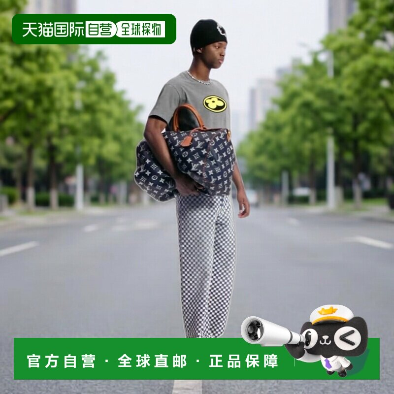 自营1h可退 欧洲直邮LV路易威登 男士灰色棉花卉贴布绣短袖T恤