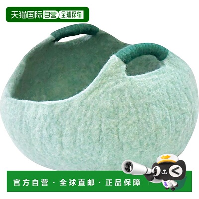 【日本直邮】丸真 Nepal 天然篮子 中号 绿色 手工羊毛毡储物篮