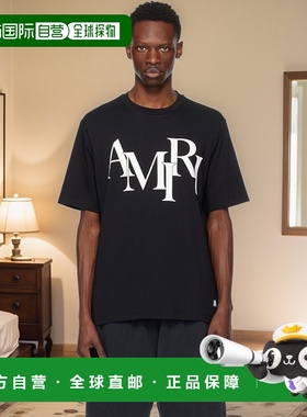 香港直邮AMIRI 男士 黑色 Staggered Logo T 恤 AMJYTE1149