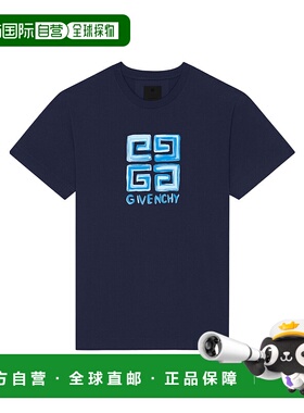 香港直邮GIVENCHY 男士T恤 BM716G3YCT410 SS2024 蓝色 4G LOGO修