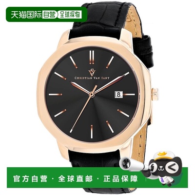 自营Christian Van Sant男式Octavius修身黑色表盘手表-黑色 美国