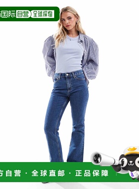 1h可退 香港直邮ASOS 女士 设计小号中腰喇叭型中长蓝色牛仔裤