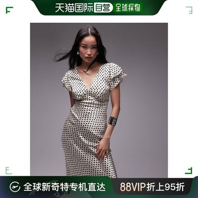 香港直邮潮奢 Topshop 女士 occasion 蝴蝶袖长款斑点提花连衣裙(