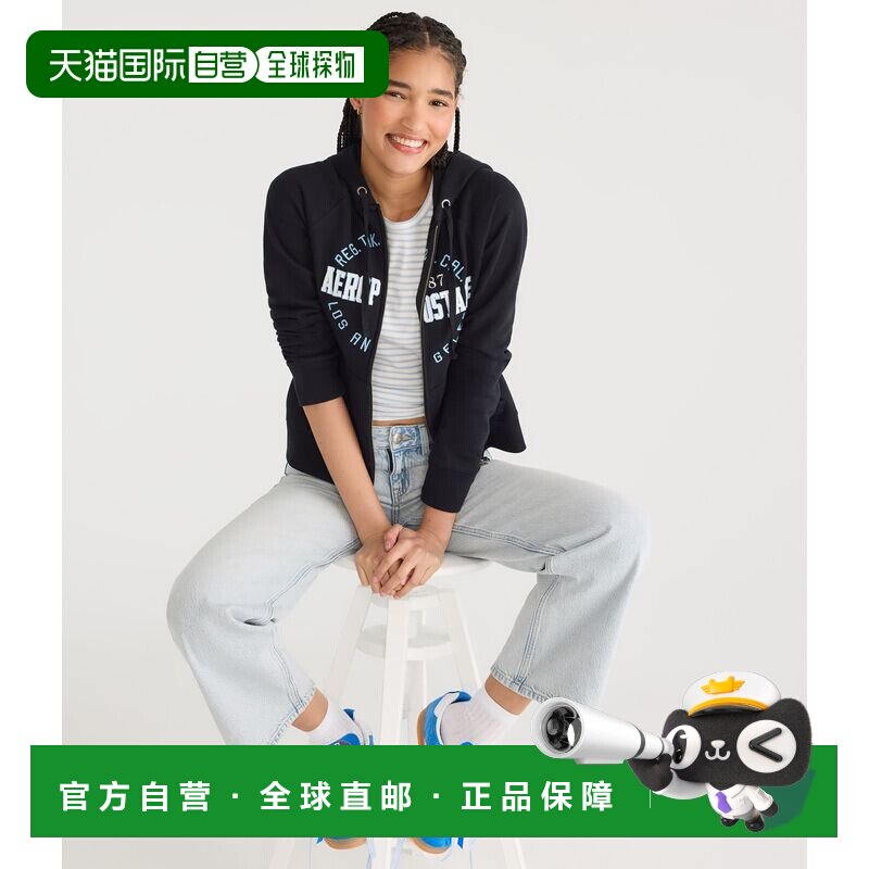 自营Aeropostale洛杉矶全拉链连帽衫-黑色7 美国奥莱直发卫衣
