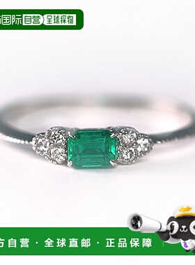 日本直邮（r239577）女士 PT 祖母绿钻石戒指 0.15ct0.04ct 方形