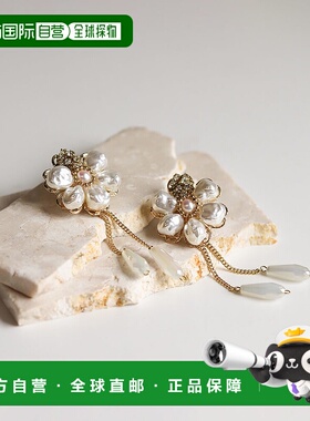 1h可退 日本直邮cui-cui 女装 珍珠水晶花朵耳环 金色镀层进口饰