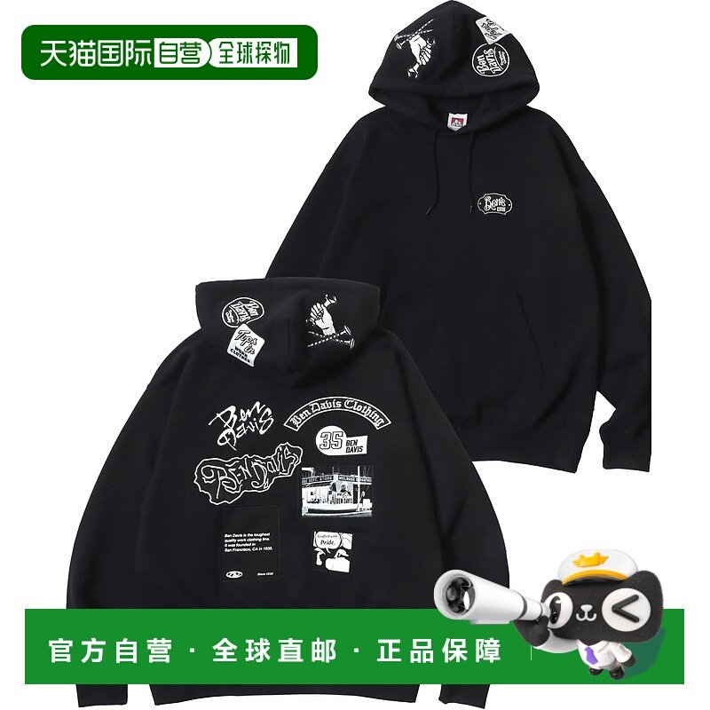 1h可退 日本直邮BEN DAVIS 男女同款 加绒连帽衫 宽松版型 背面印
