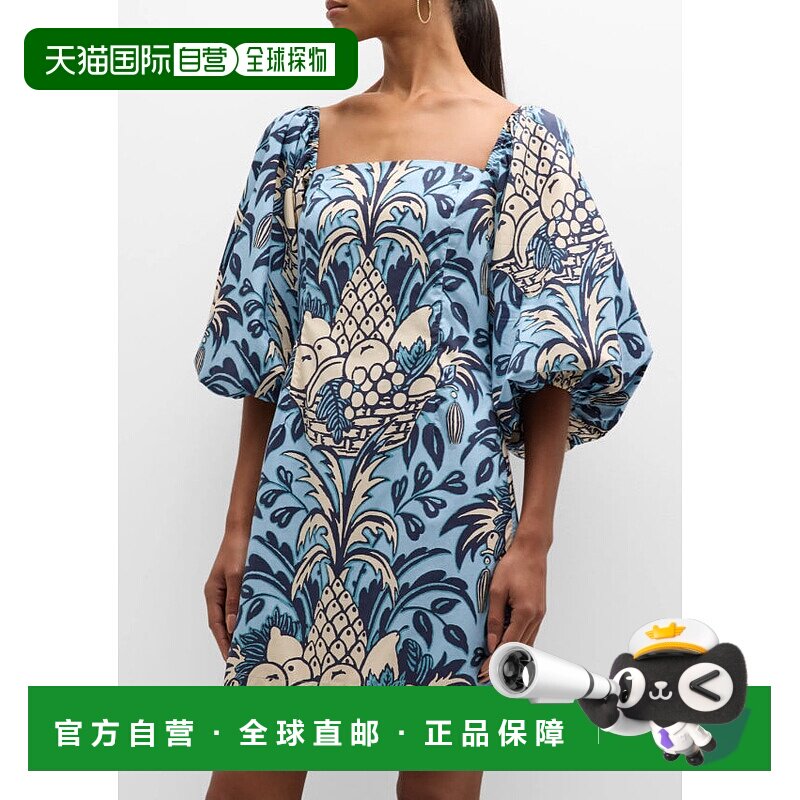 自营Cara Cara 女式蒙托克连衣裙， 棉泡泡袖水果篮迷你蓝色 - 蓝