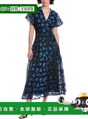 自营 lela roseLela玫瑰花提花丝绸混纺迷笛连衣裙-蓝色 美国奥莱