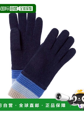 自营Portolano Multistriped Cuff Cashmere Gloves - blue 美国