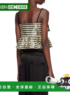 香港直邮GANNI 女士背心吊带 F9701198 AW2024 黑色 格纹吊带性感