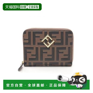 日本直邮中古Fendi芬迪女S级99新round牛皮长钱包棕色