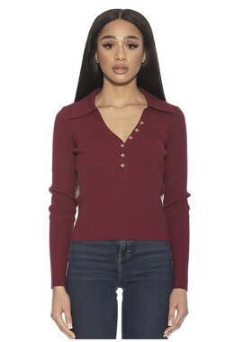alexia admor【美国奥莱】直发 Ribbed Polo Top burgundy