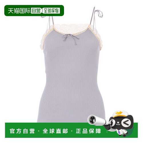香港直邮Chloe 蔻依 女士 蕾丝边棉混纺上衣 grey灰色 舒适时尚
