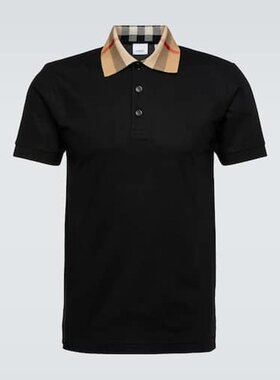 潮奢 Burberry 巴宝莉 男士 格纹棉质凸纹布Polo衫 001302