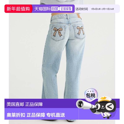 自营Aeropostale Low-Rise Baggy Wide Leg Leopard Bow Jean - m