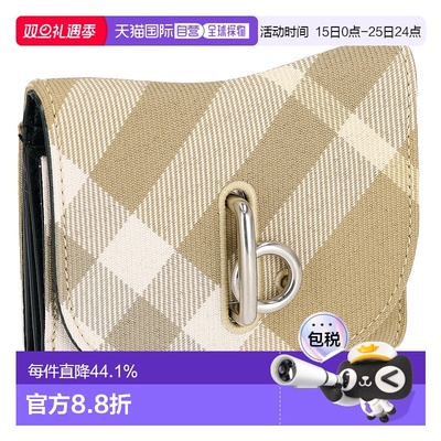 日本直邮BURBERRY博柏利三折钱包黑色女士经典大牌简约风时尚新款