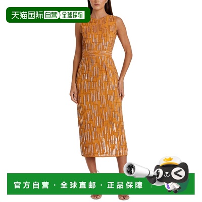 自营Mac Duggal Beaded Sleeveless Midi Sheath Dress - red 美