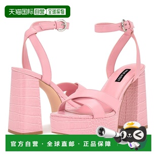 Nine 女式 West 3凉鞋 粉红色人造皮革脚踝带平台JOBB477 Joya 自营