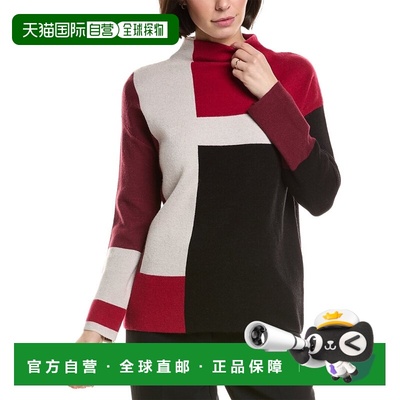 自营T Tahari Color Block Jacquard Sweater - red 美国奥莱直发