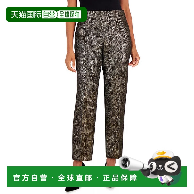 自营Kasper Metallic Pants Womens Black Gold Snakeskin Mid Ri