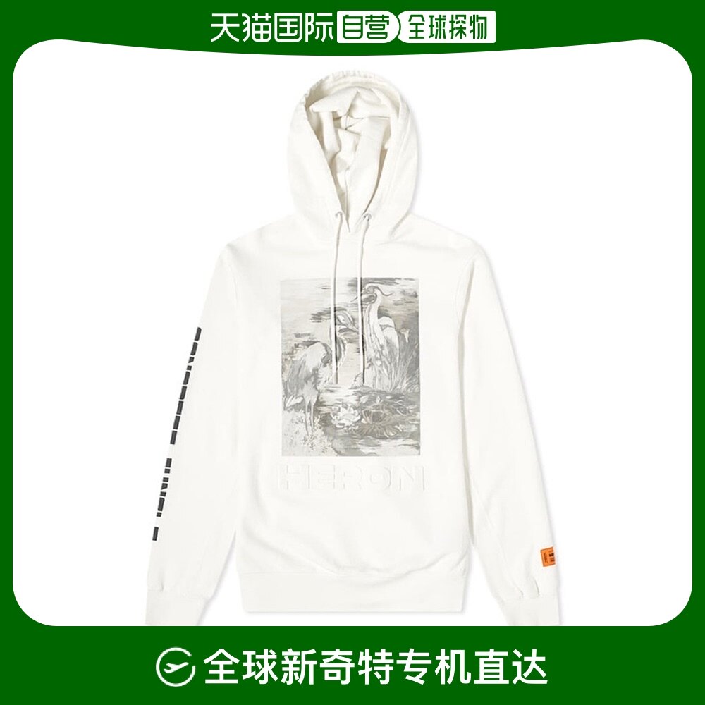 自营|heron preston仙鹤白鹭男士连帽卫衣白色印花棉质休闲