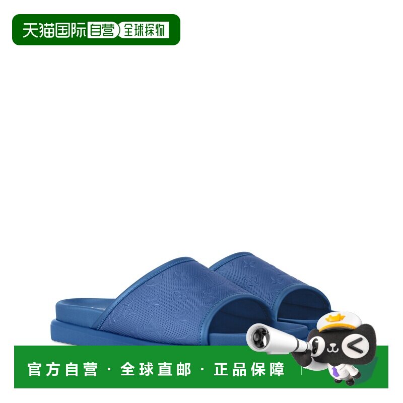 自营欧洲直邮LV路易威登 男士蓝色皮革老花图案凉鞋穆勒鞋拖鞋