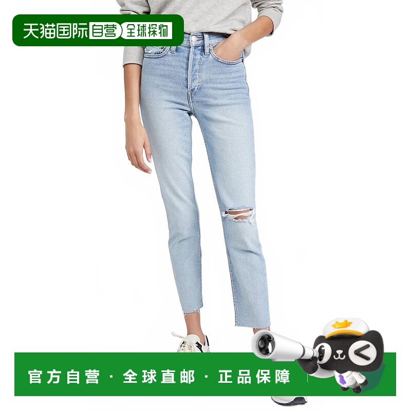 自营redone90S High Rise Ankle Crop Jeans In Worn Light Blue