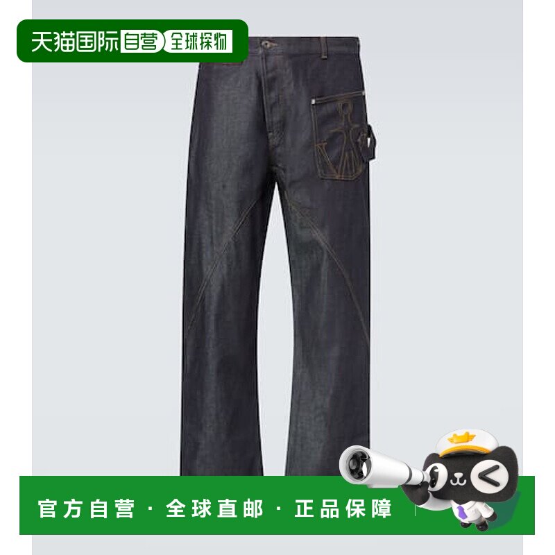 1h可退 香港直邮潮奢 J.W. Anderson 男士 扭曲刺绣棉质阔腿牛仔