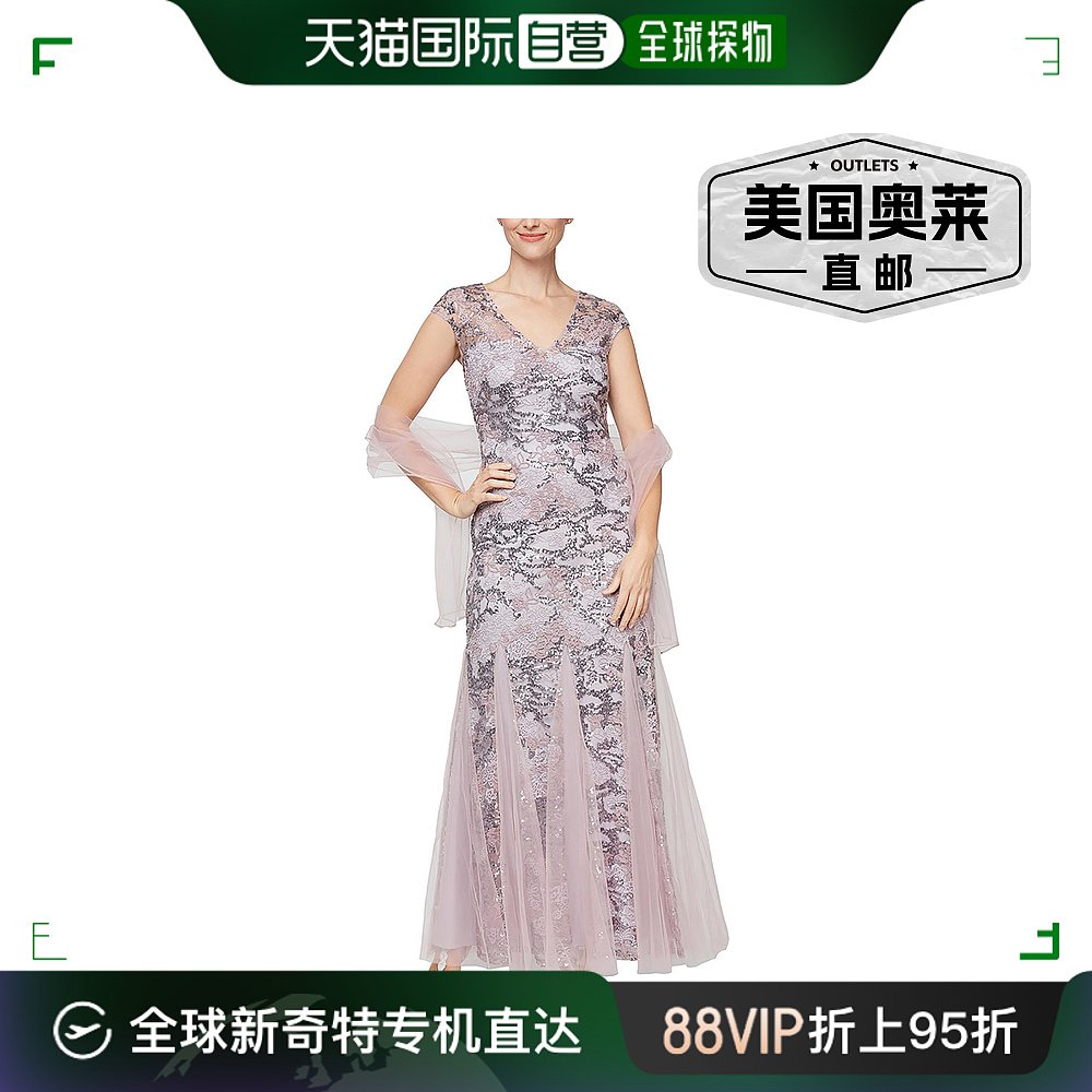 alex evenings女士 Lace Trumpet Evening Dress navy【美国奥莱