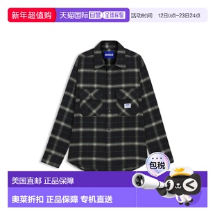 自营hugo bossChecked oversized-fit overshirt in cotton twill