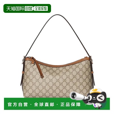 自营欧洲直邮GUCCI古驰 GG Emblem小号米色拼棕色徽标印花单肩包
