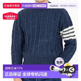毛衣长袖 韩国直邮thom 条纹圆领套头羊毛衫 男款 browne汤姆布朗