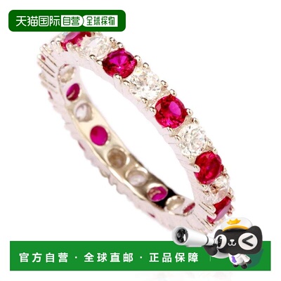 自营 Suzy Levian 纯银立方氧化锆红宝石红交替永恒戒指 - 白色