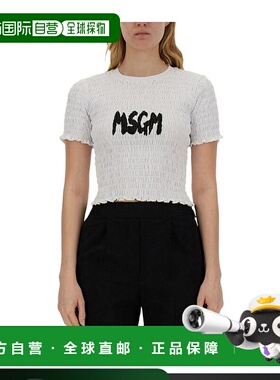 香港直邮MSGM logo印花弹性缩褶T恤 3641MDM105247002