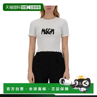 香港直邮MSGM 3641MDM105247002 logo印花弹性缩褶T恤